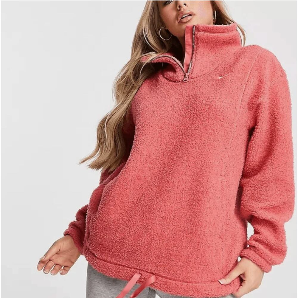 Nike Therma-Fit Fleece 1/4 Zip Pullover Pink Oversized Sporty Cozy XS‎